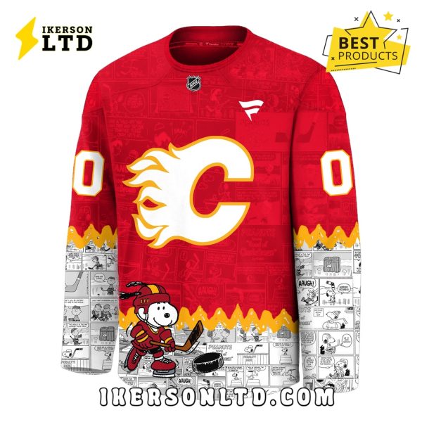 75th Anniversary of Peanuts Snoopy Calgary Flames Hockey Jersey