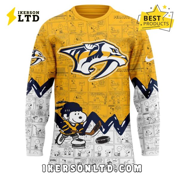 Anniversary of Peanuts Nashville Predators Gold Hockey Jersey