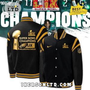 Eagles 2024 Super Bowl LIX Champions Black Baseball Jacket