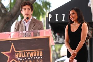 Mindy Kaling receiving her star on the Hollywood Walk of Fame with B.J. Novak by her side