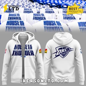 Limited Edition OKC House Of Thunder 2025 White Zip Hoodie