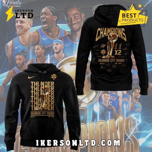 Oklahoma City Thunder 2025 Champions Black Hoodie, Long Pants