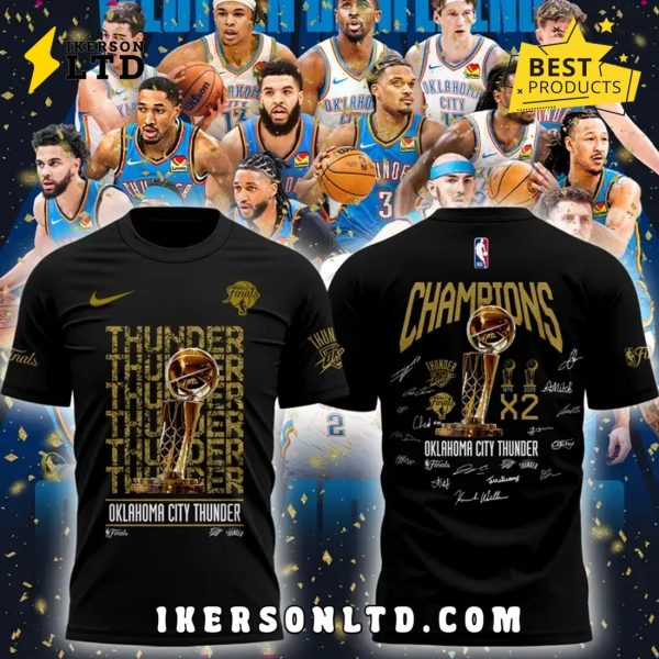 Oklahoma City Thunder 2025 Champions Signatures Black Shirt