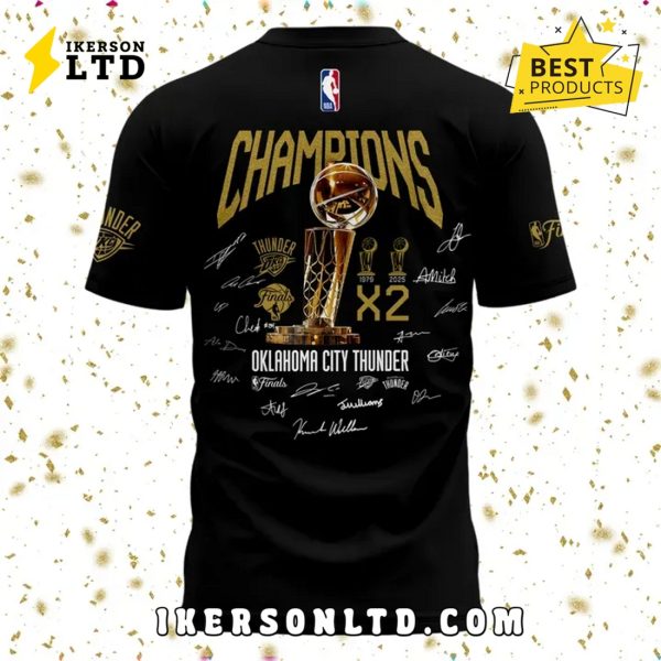 Oklahoma City Thunder 2025 Champions Signatures Black Shirt