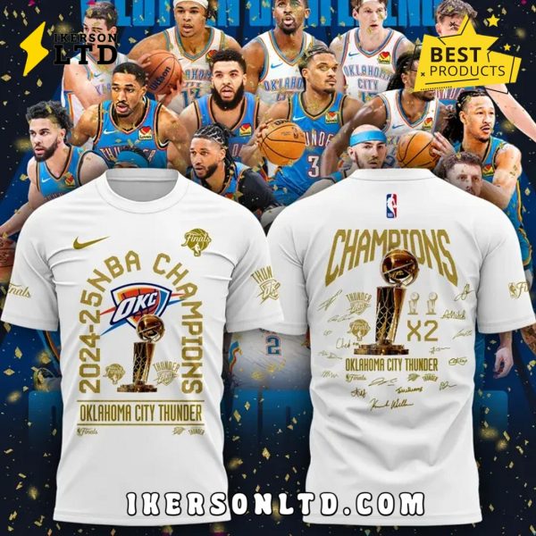 Oklahoma City Thunder 2025 Champions Signatures White Shirt