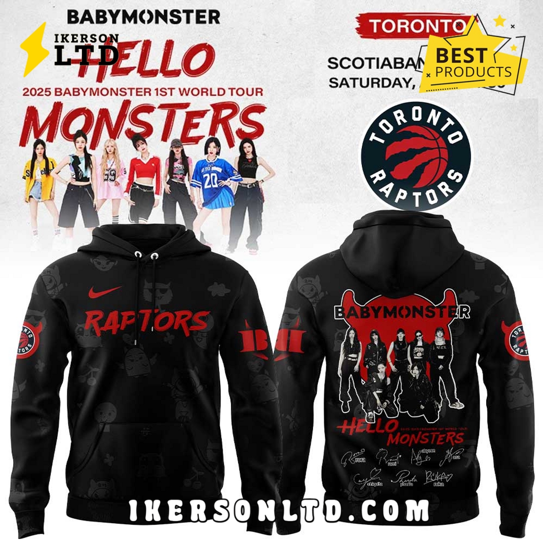 Babymonster 1st World Tour x Raptors Black Hoodie, Long Pants Babymonster 1st World Tour x Raptors Black Hoodie, Long Pants