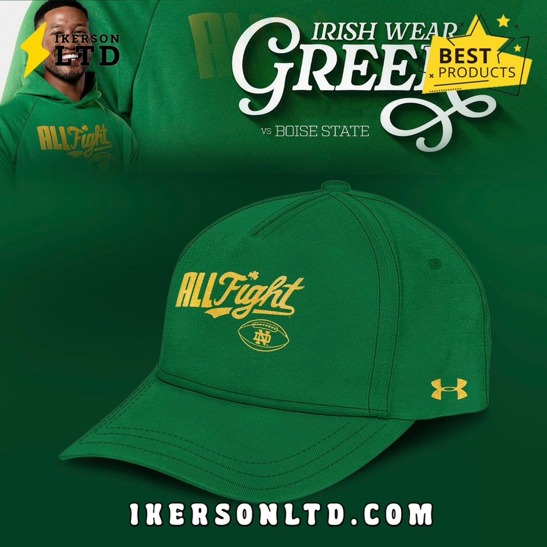 Kelly Green Notre Dame Fighting Irish All Fight Limited Hoodie, Cap Kelly Green Notre Dame Fighting Irish All Fight Limited Hoodie, Cap