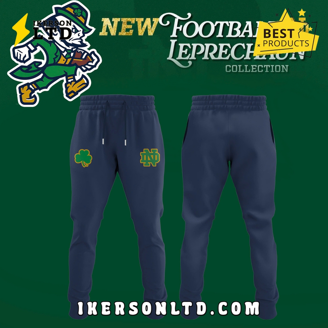 Notre Dame Fighting Irish Football Leprechaun Navy Hoodie, Long Pants Notre Dame Fighting Irish Football Leprechaun Navy Hoodie, Long Pants